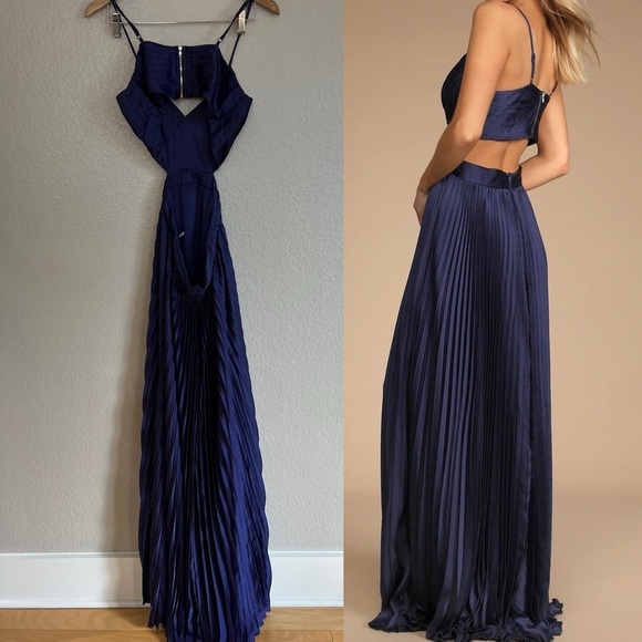 NWOT Got the Glam Navy Blue Pleated Cutout Maxi Dress - Picture 3 of 6